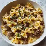 Creamy Parmesan Garlic Beef Bowtie Pasta Recipe