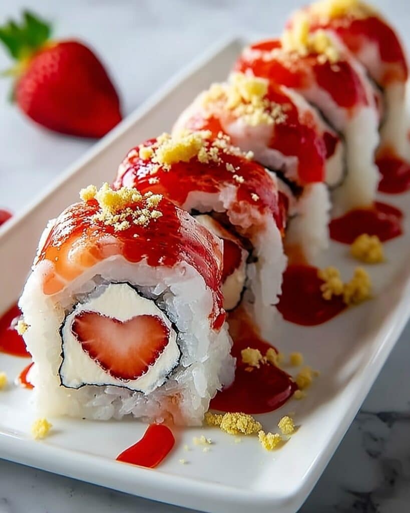 Creative & Cute Strawberry Shortcake Sushi Roll Dessert Recipe